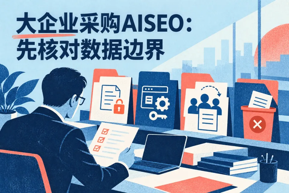 以企业采购核验为主题，展示资料授权、接口权限、第三方处理和退出删除四个检查对象，不呈现合规认证或效果承诺。