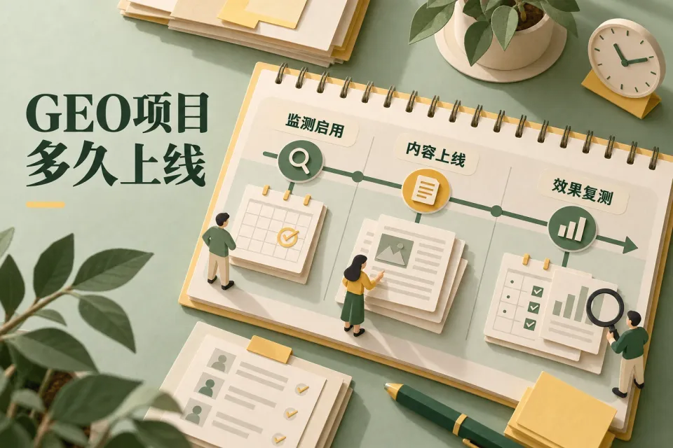 以项目排期和交付记录为主题，区分监测启用、内容上线与效果复测，突出日期、责任人与完成证据。