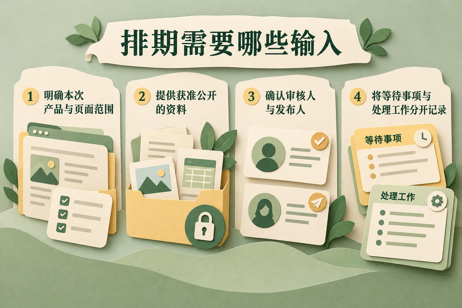 说明企业确认GEO项目排期前需要准备的范围、资料和人员信息，以及如何区分等待事项与实际处理工作。