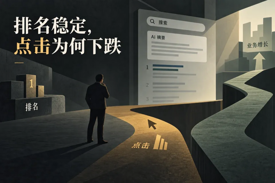 关键词排名没变但网站点击断崖下跌？AI 零点击常态化应对方案主题封面