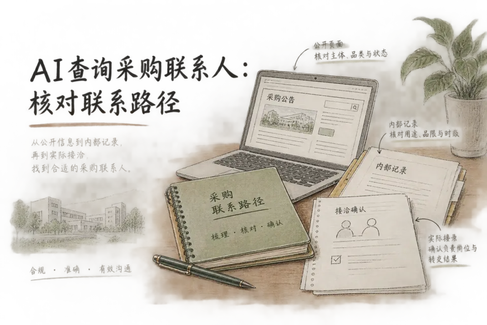 企业采购联系路径示意图，区分公开采购入口、获授权的内部记录和接洽后的转交确认。